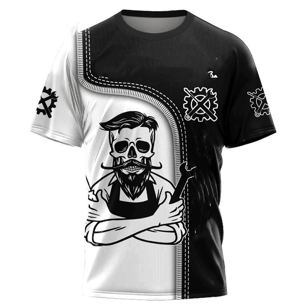 ETST 011 Mechanic Shirt Heren T-shirt Mechanisch Gereedschap Print Korte mouw Zomer Jersey Casual Tops Oversized Mode Ademende Kleding 2XL