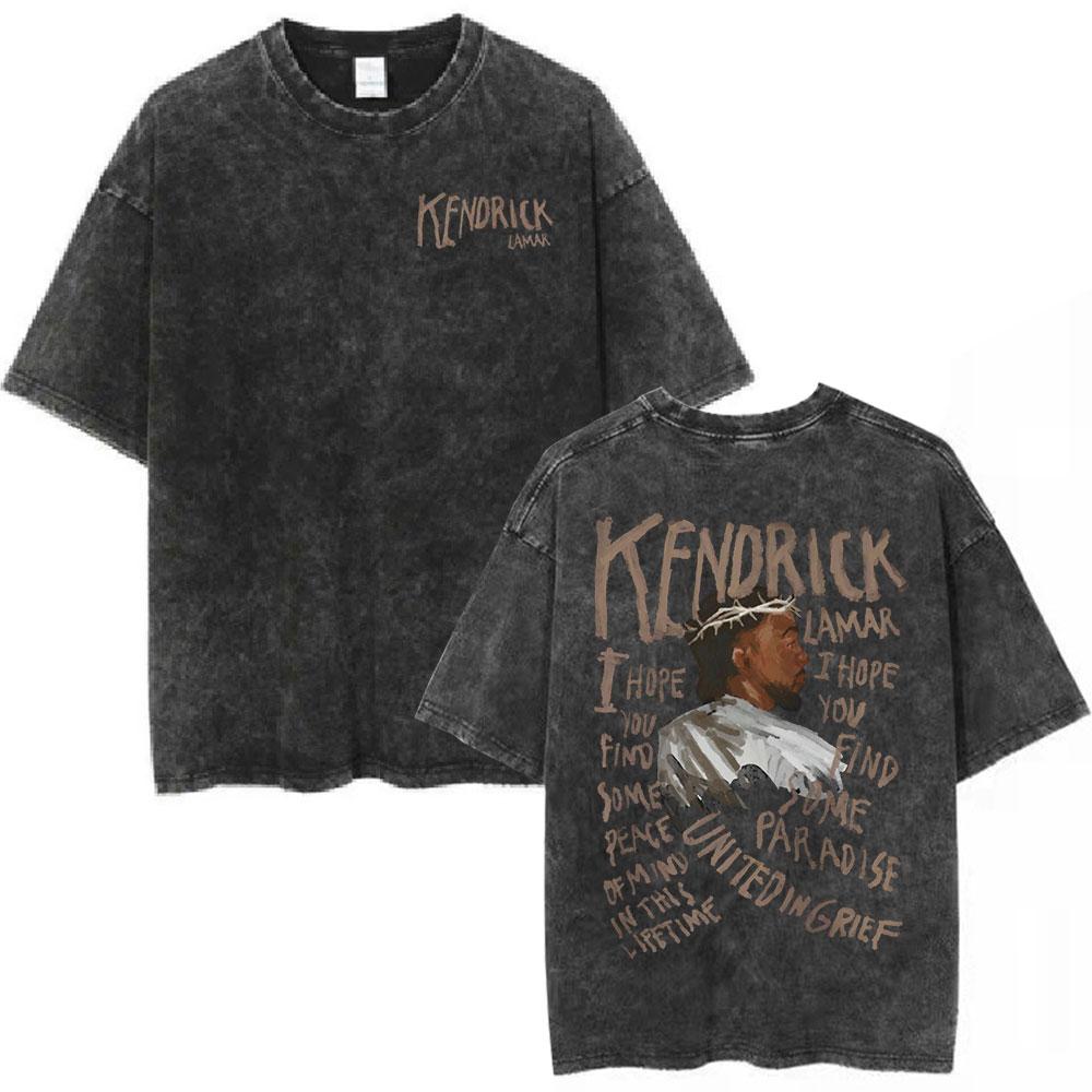 Couple short sleeved T-shirt Rapper Kendrick Lamar Mosterd Vintage Gewassen T-shirts Korte Mouw T-shirt Heren Casual Katoenen Oversized T-shirt M
