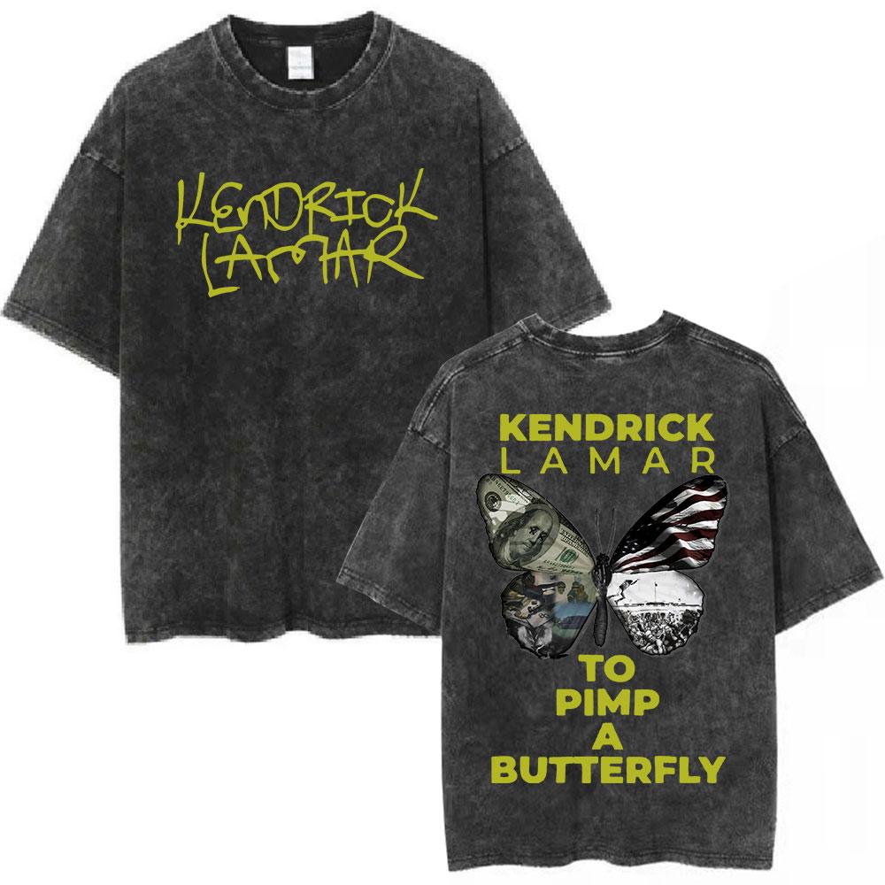 Couple short sleeved T-shirt Rapper Kendrick Lamar Mosterd Vintage Gewassen T-shirts Korte Mouw T-shirt Heren Casual Katoenen Oversized T-shirt M