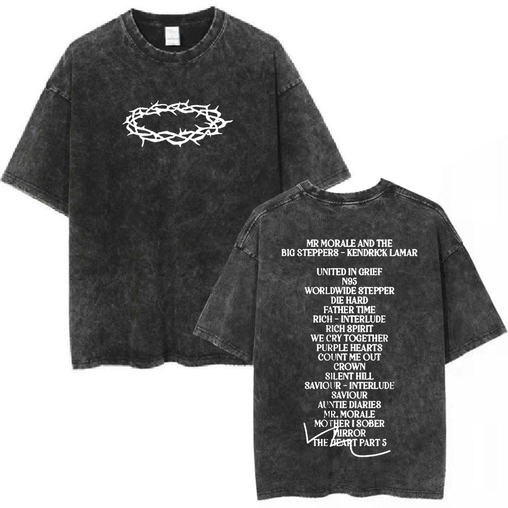 Couple short sleeved T-shirt Rapper Kendrick Lamar Mosterd Vintage Gewassen T-shirts Korte Mouw T-shirt Heren Casual Katoenen Oversized T-shirt L
