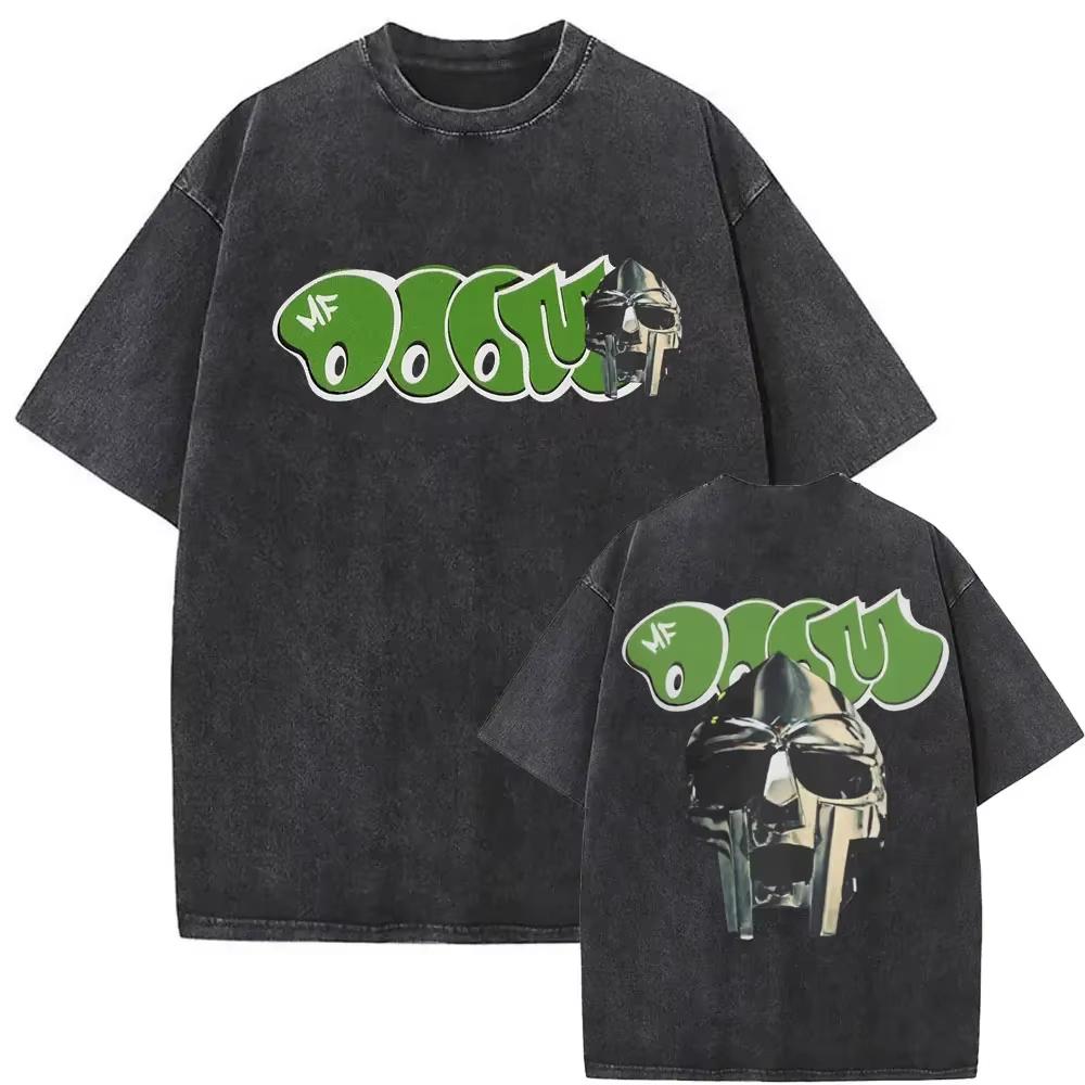 High end pure cotton short sleeved T-shirt Street Style Casual T-shirt Men's and Women's Fashion Short Sleeve Washed Vintage Rapper Mf Doom MM FOOD Pattern T-shirt M
