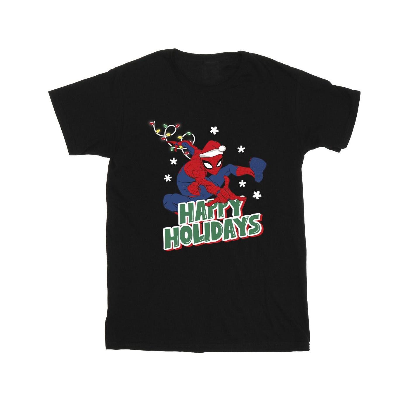 Spider-Man Mens Happy Holidays Cotton T-Shirt M zwart