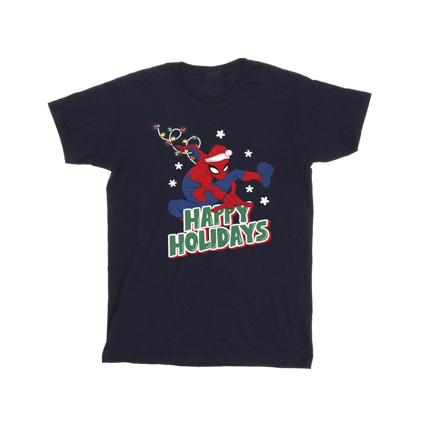 Spider-Man Mens Happy Holidays Cotton T-Shirt M marineblauwe kleur
