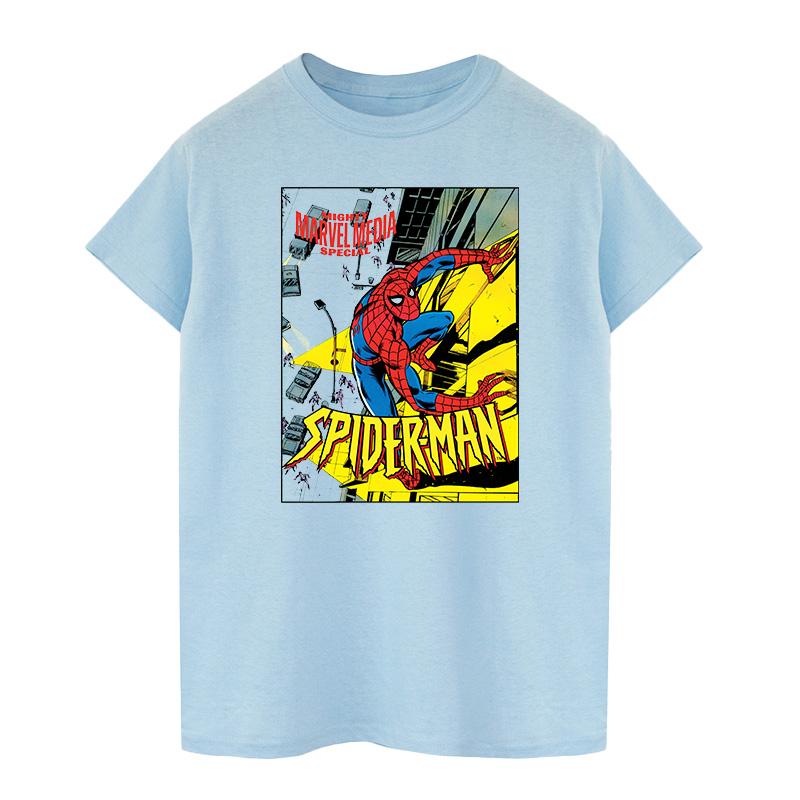 Spider-Man Mens Climbing Wall Cotton T-Shirt L babyblauwe kleur