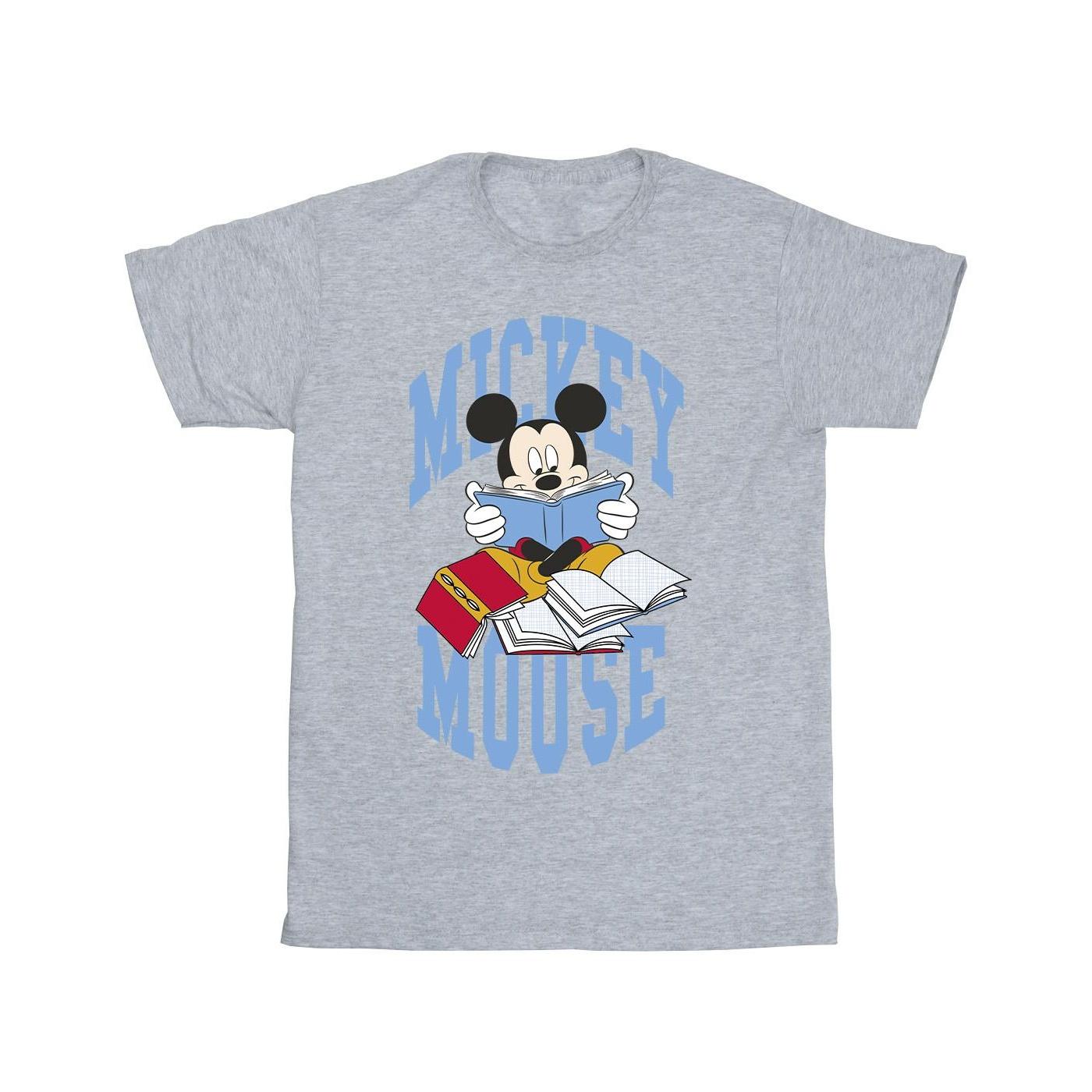 Disney Mens Mickey Mouse Reading Books T-Shirt XXL grijs