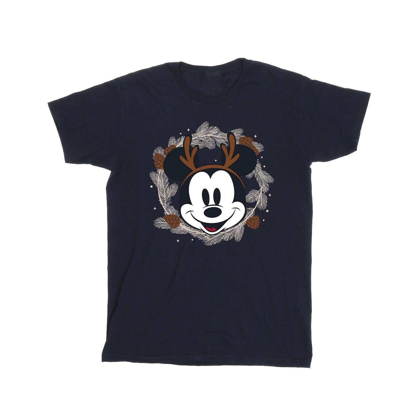 Disney Mens Mickey Mouse Reindeer Wreath Cotton T-Shirt M marineblauwe kleur