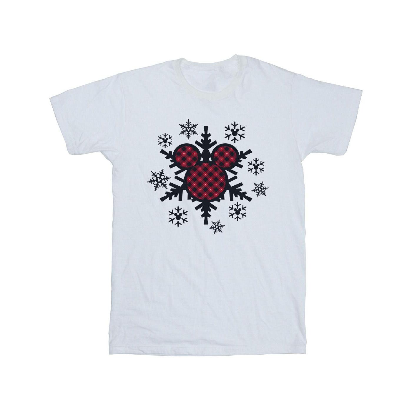 Disney Mens Mickey Mouse Gingham Snowflakes Cotton T-Shirt XXL wit