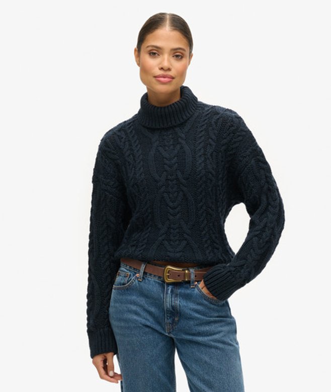 Superdry Gebreide Kabeltrui met Polokraag Blauw