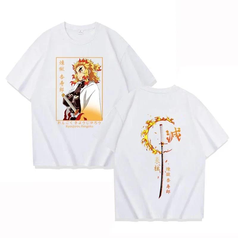 Continuously T-shirt Heren Rengoku Kyoujurou Anime Print Korte Mouw T-shirt Casual Ronde Hals Zomer Unisex Top Oversized T-shirt Grafische T-shirts M