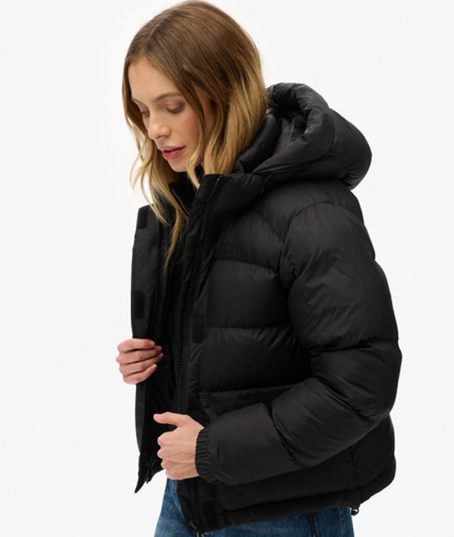 Superdry Zwarte Pufferjas met Capuchon Black
