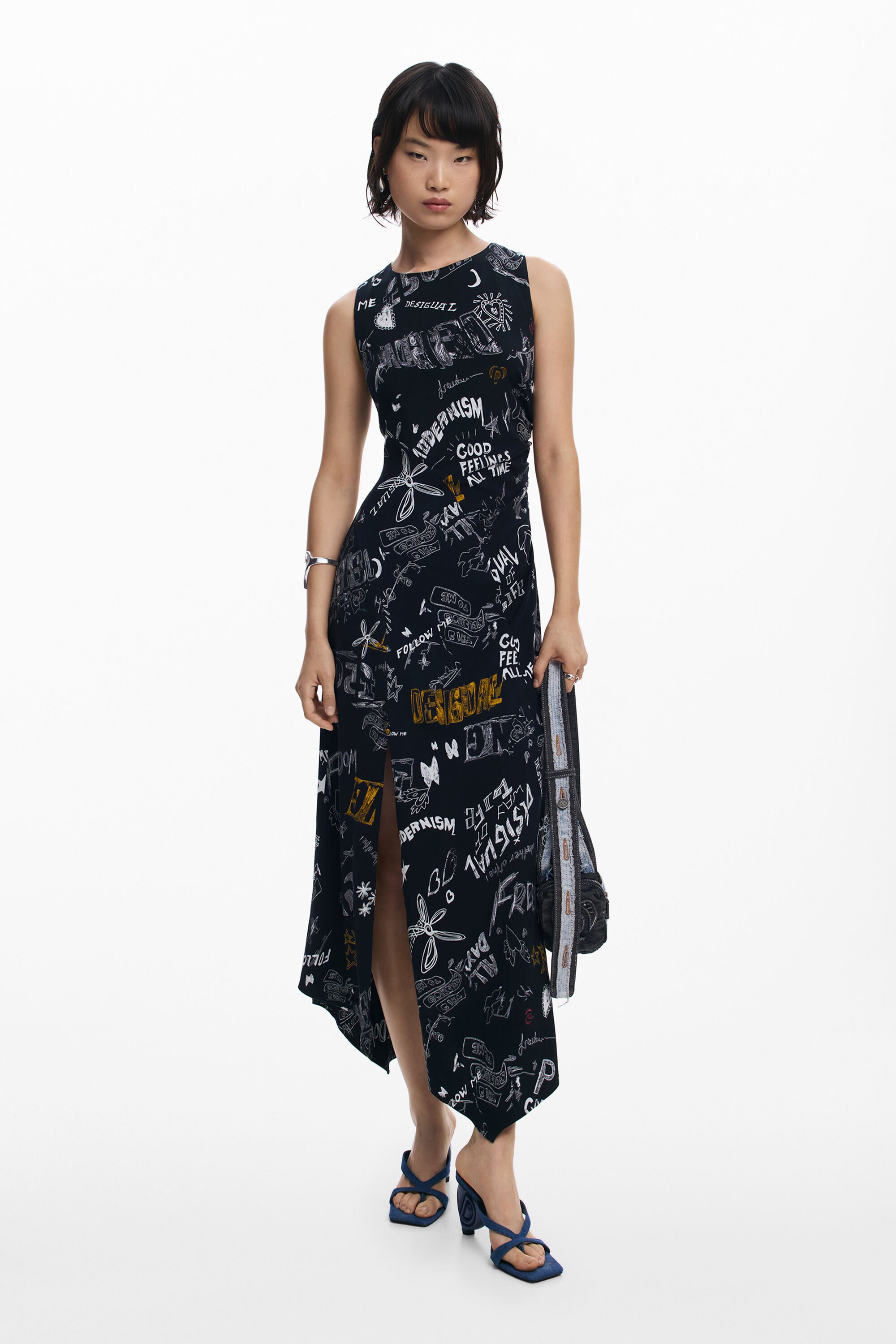Desigual Midijurk graffiti - BLACK