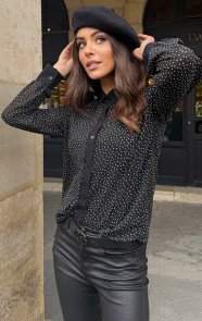 The Musthaves Mesh Polkadot Print Blouse Zwart