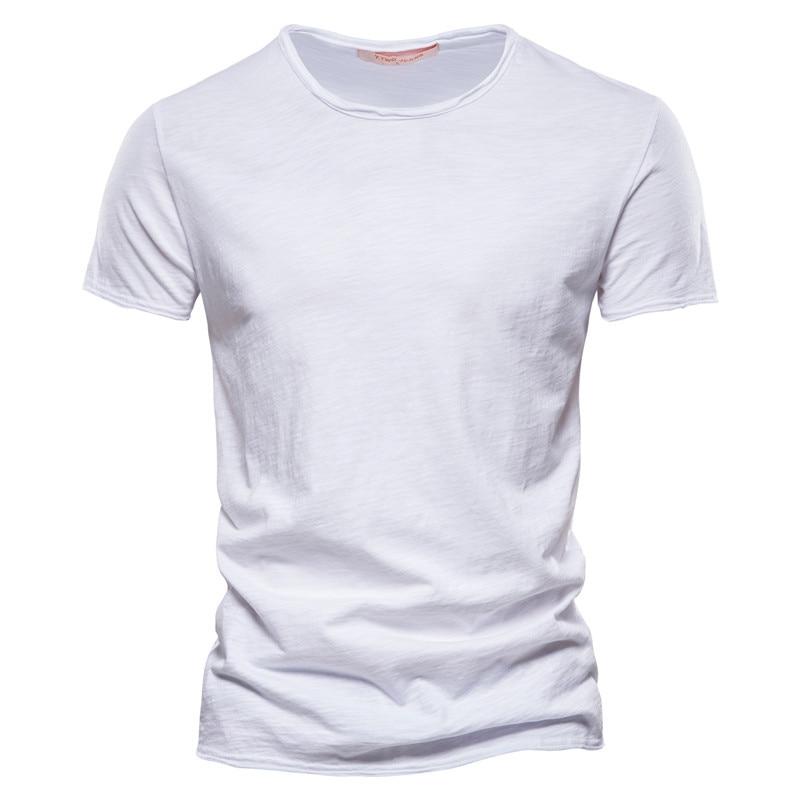 AIOPESON Men Fashion Usegiraffe Merk Kwaliteit Elasticiteit T-shirt Heren O-hals Slim Fit 100% Katoenen T-shirt Mode Korte Mouw T-shirt Heren Tops Casual T-shirt L wit