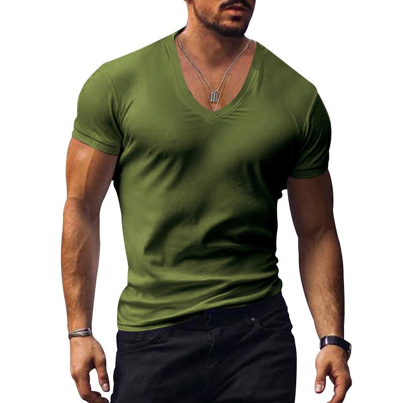 BOLIV MODA Heren T-shirt Wit Zwart Top Heren V-hals Effen Grote Maat Casual T-shirts met korte mouwen M legergroene kleur
