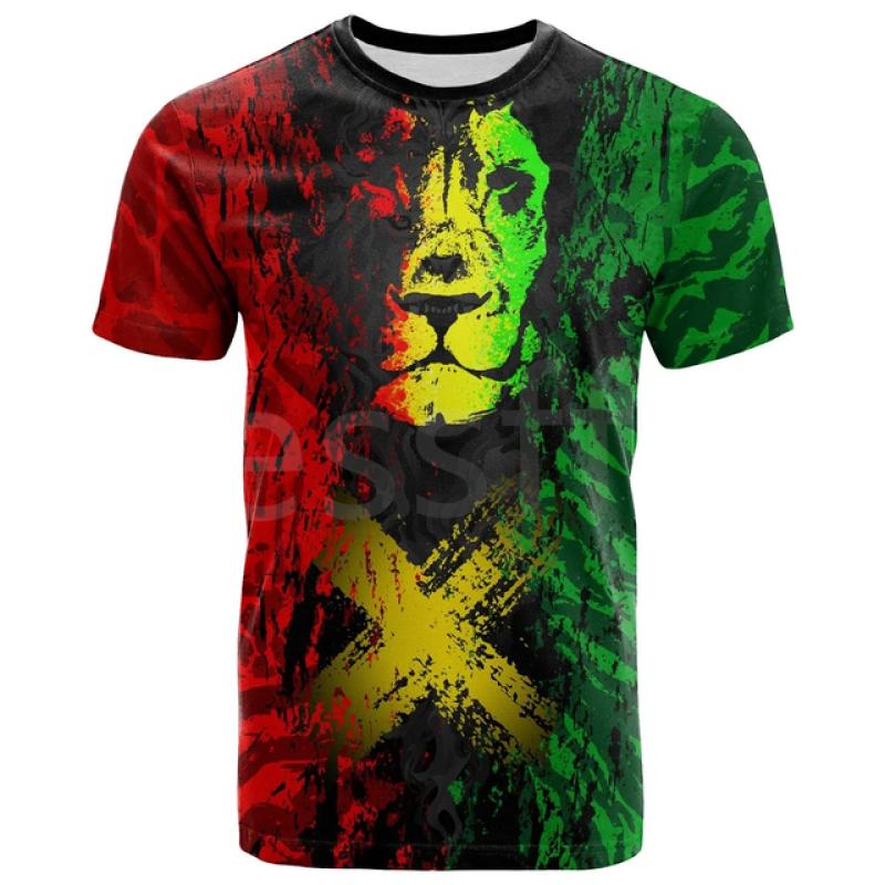 ETST 07 Tessffel Jamaica Leeuw Embleem Zomer Mode 3D Print Tops Tee T-shirt Mannen Vrouwen Korte Mouw T-shirt Streetwear Stijl-4 6XL