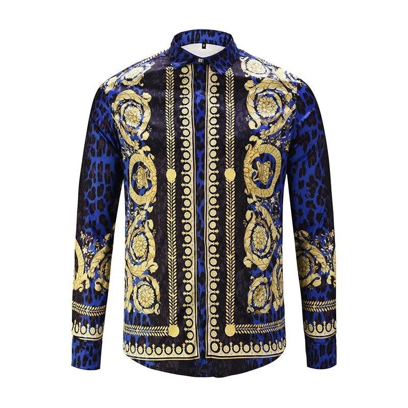 FEGKZLI Fashion Vintage overhemden voor heren, hipster, lange mouwen, fancy luxe design, barokke bloemenprint, bruiloft, galaoverhemden M