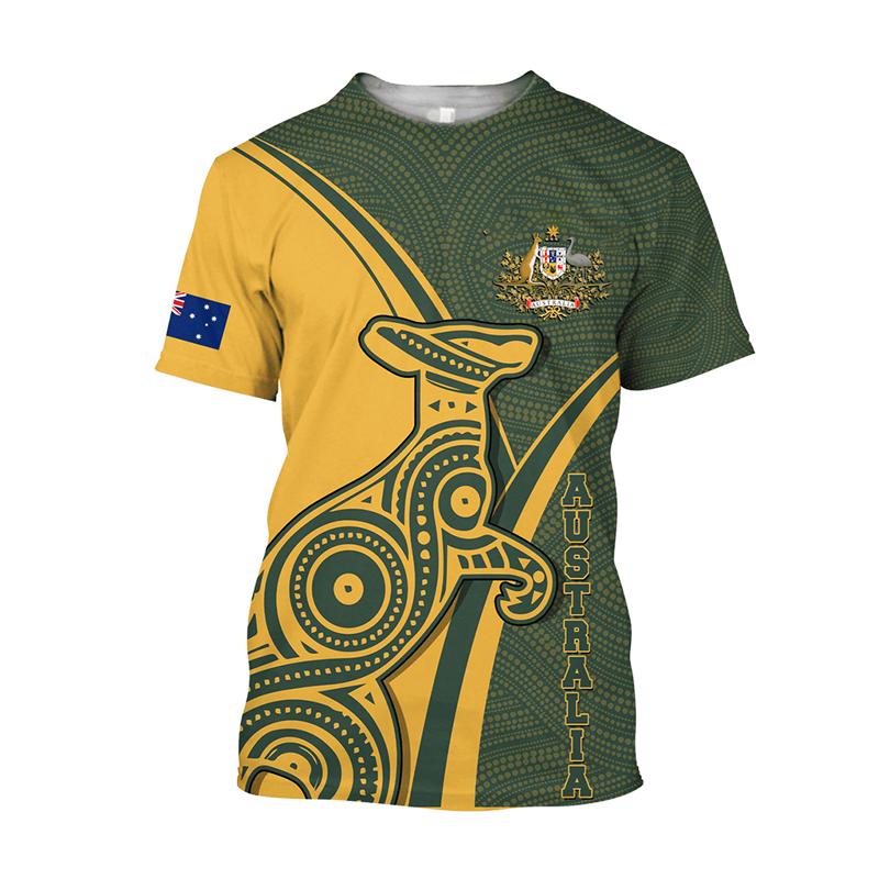 Baibao QIQI Australische vlag Kangoeroe Aboriginal schilderij 3D geprint Zomer Heren Korte mouwen Ronde hals Dagelijks Comfortabel Outdoor T-shirt L