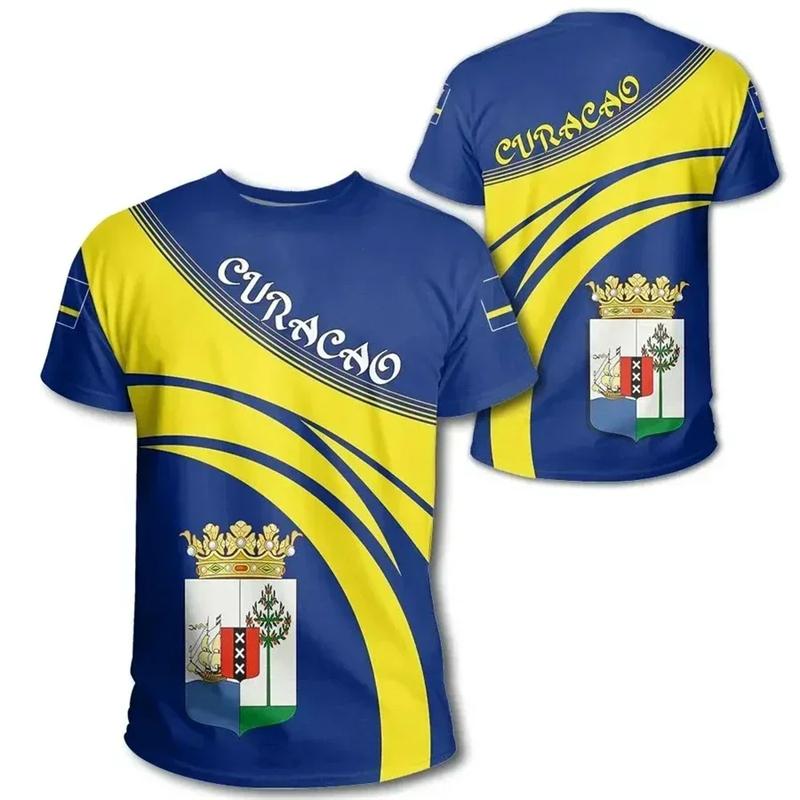 Laoxu Curacao Republic T-shirt Zomer Heren Curacao Vlag T-shirts 2024 Straat Sportkleding Heren Dames Gym Tops Korte Mouw T-shirts Kleding L
