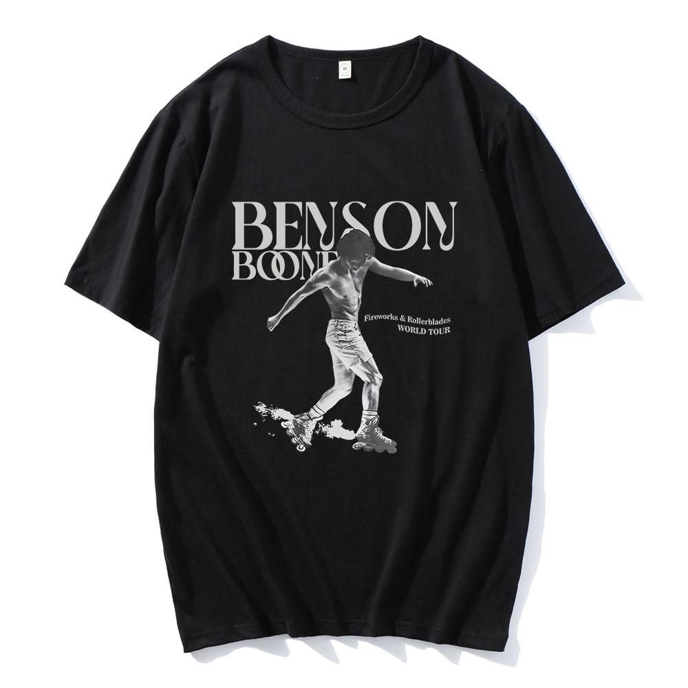 Planet clothing wholesale 2024 Tour Singer Benson Boone T-shirts Album Fireworks and Rollerblades Graphic Tees Summer Cotton Short Sleeve Tshirts Men Tees M zwart