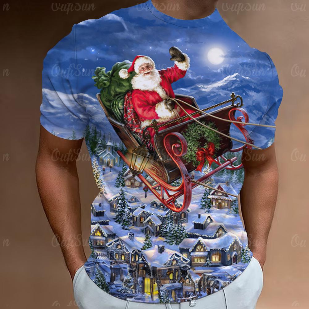 ETST WENDY 005 Christmas T-Shirt Santa Claus Print Short Sleeve Men T-Shirt Festival Clothing Casual Tops Loose Oversized T Shirts For Men Tees 3XL
