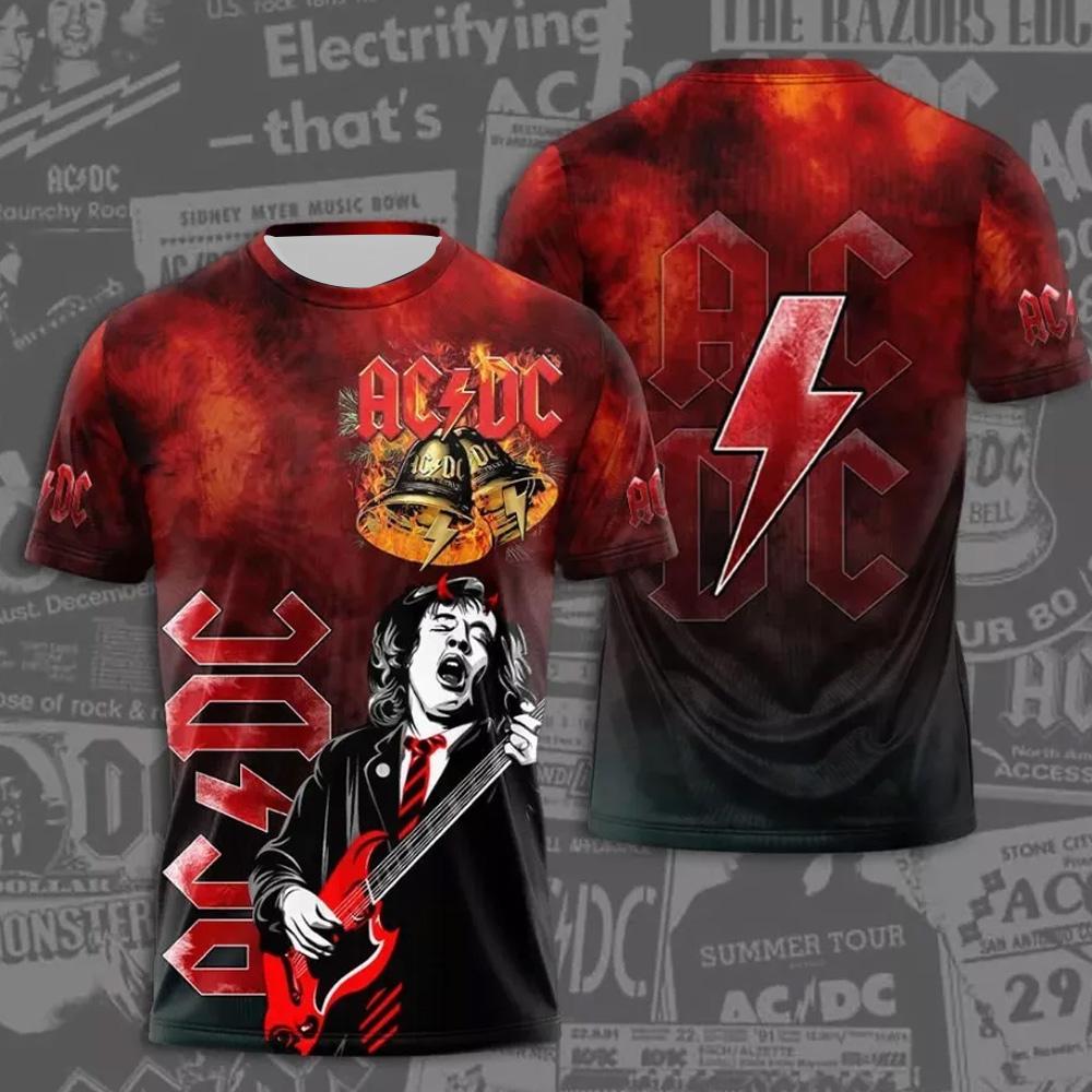ETST0013 Zomer Herenkleding Rock Band T-shirt AC/DC 3D Print Kinderen Jongen Korte Mouw T-shirts Hip Hop Mode Ronde Hals Casual Shirts Tops XL