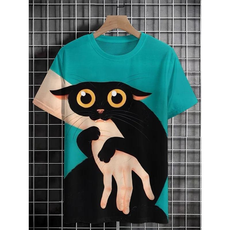 Bobby3 Heren Dieren Grappige Kat Bedrukt T-shirt Korte Mouw Tees Tops 3D Print O-Hals Shirts Feest Zomer Casual Herenkleding 2XL
