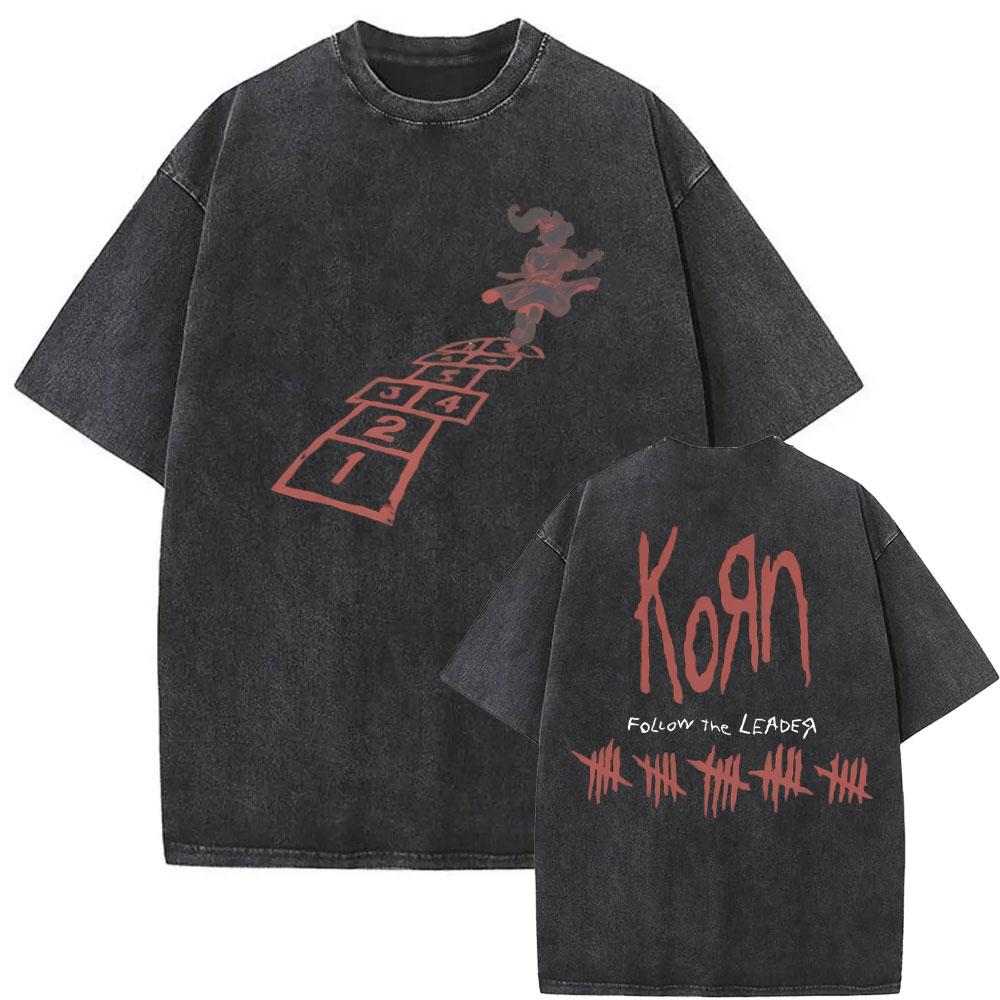 Washed T Shirt top No.1 Gewassen vintage rockband Korn Ftl 25 Follow The Leader T-shirt voor heren Gothic Casual Oversized T-shirts Heren T-shirt Heren Vintage T-shirt L