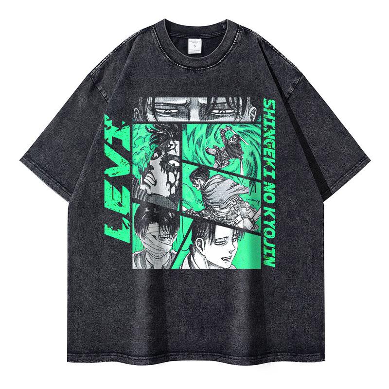 Couple short sleeved T-shirt Eren Jaeger T-shirts Vintage Washed  Anime T-Titan A-Attack T Shirt Manga Shingeki no Kyojin Levi Mikasa L