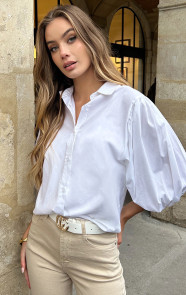 Jurkjes Timeless Puff Sleeve Cotton Blouse Wit