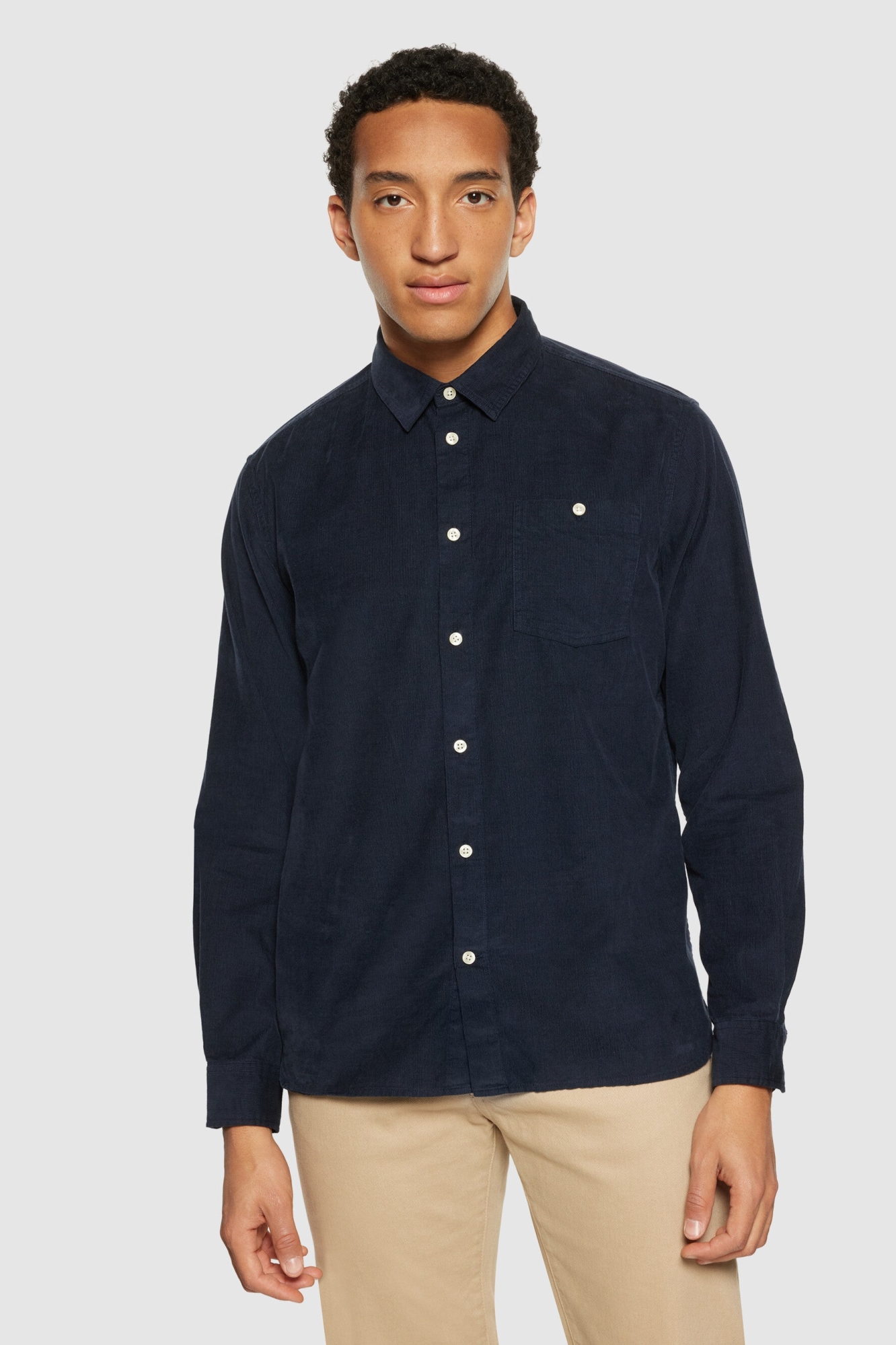 KnowledgeCotton Apparel Herren vegan Hemd Corduroy Regular Total Eclipse Navy