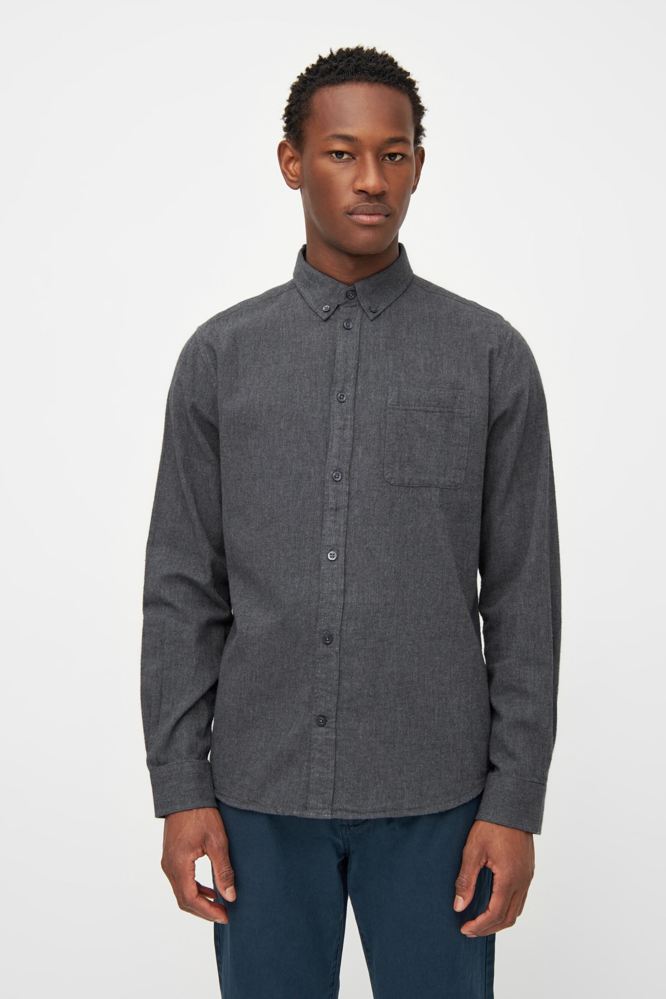 KnowledgeCotton Apparel Herren vegan Hemd Flanell Regular Melange Dunkelgrau