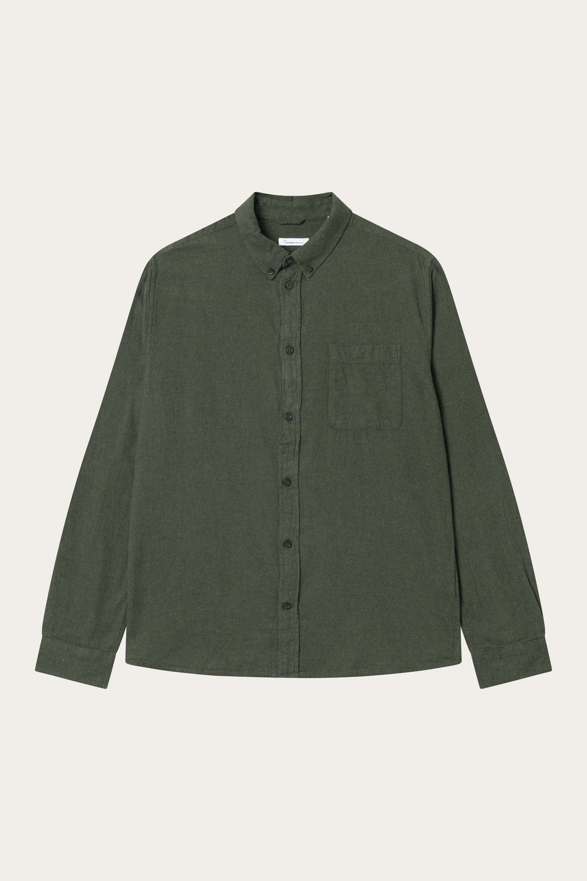 KnowledgeCotton Apparel Herren vegan Hemd Flanell Regular Melange Forrest Night Green