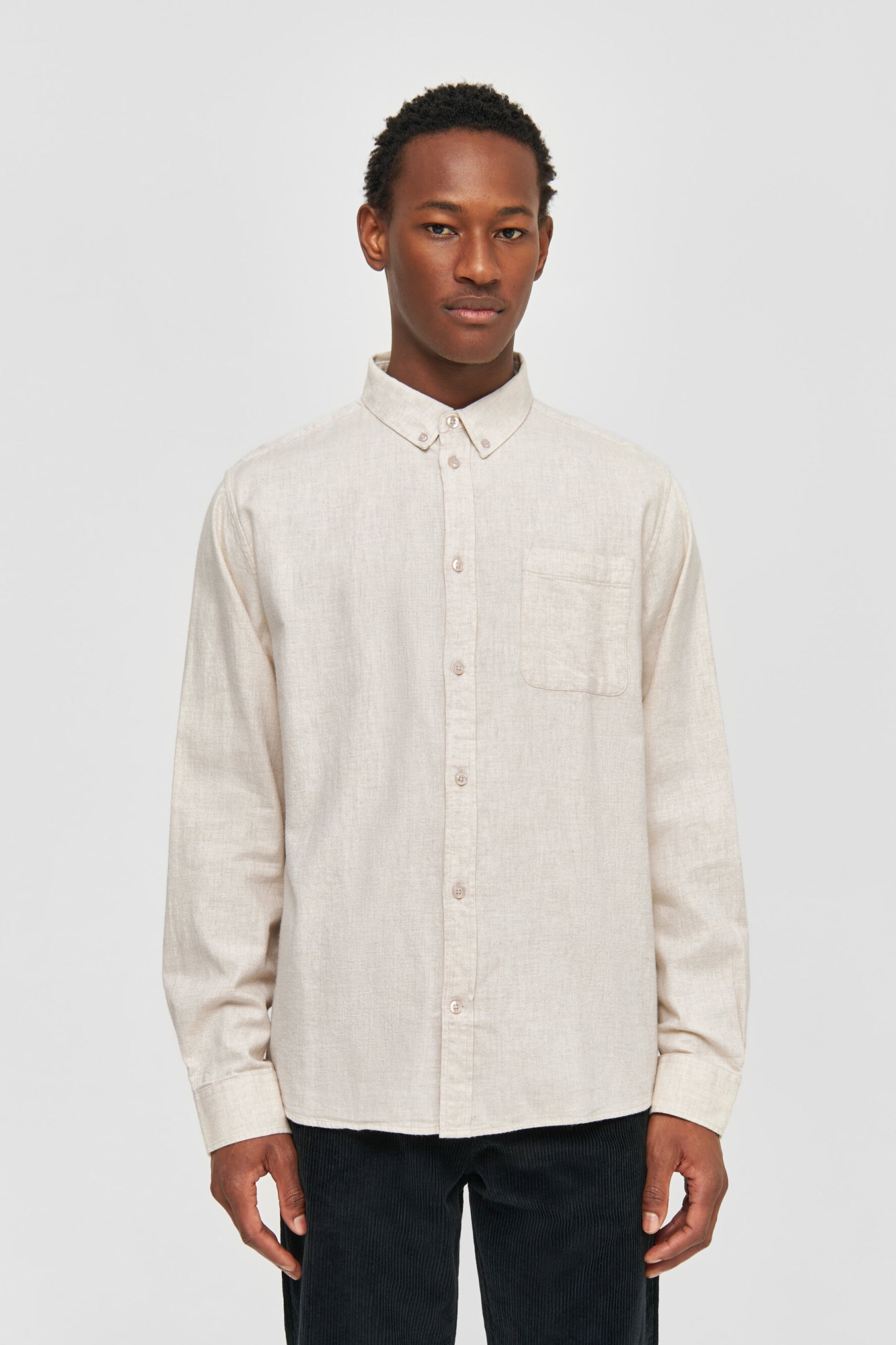 KnowledgeCotton Apparel Herren vegan Hemd Flanell Regular Melange Greige