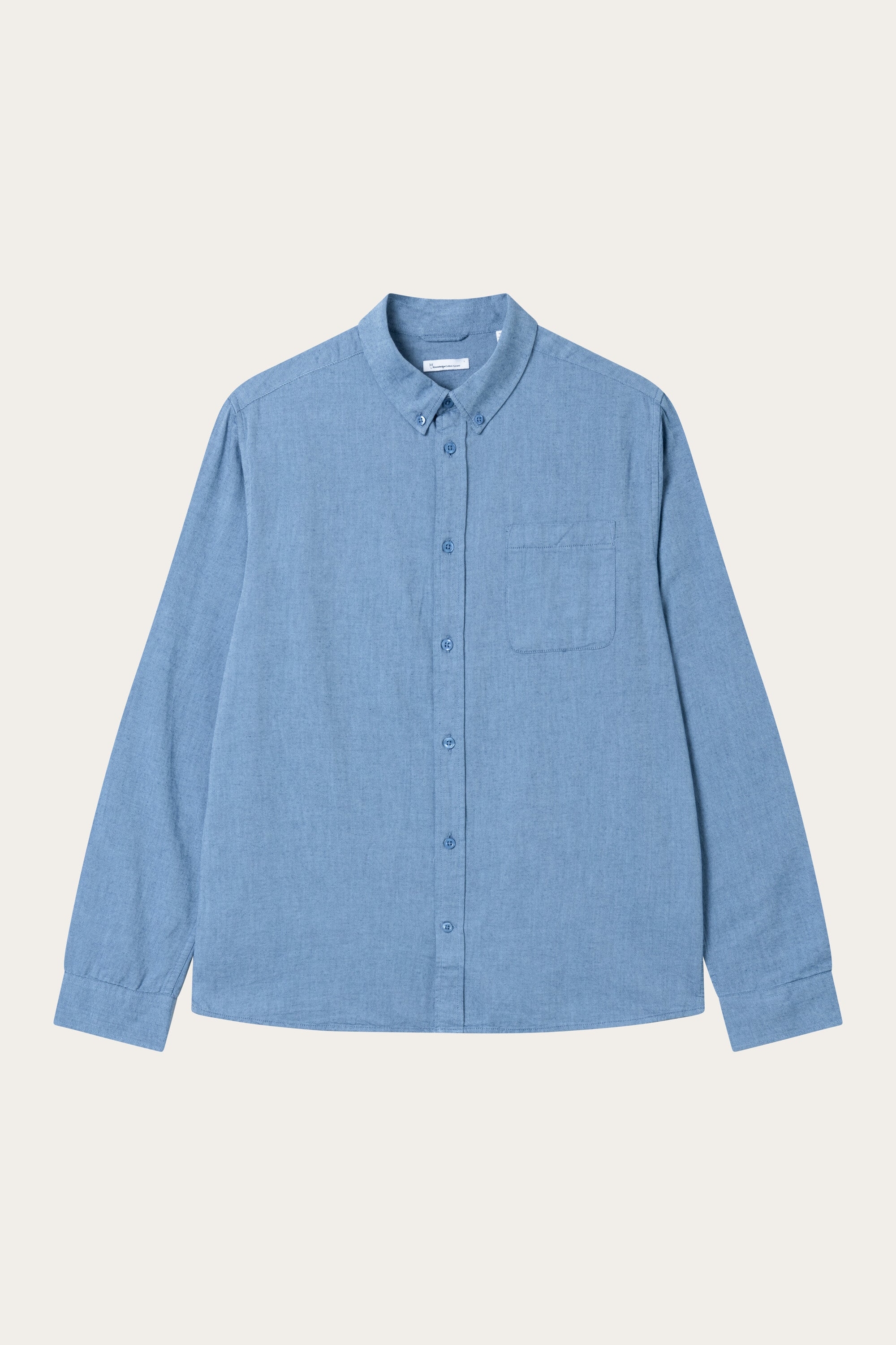 KnowledgeCotton Apparel Herren vegan Hemd Flanell Regular Melange Dark Denim