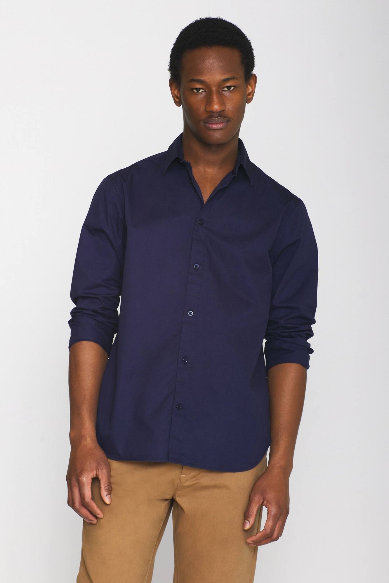 KnowledgeCotton Apparel Herren vegan Hemd Alf Regular Crispy Total Eclipse Navy