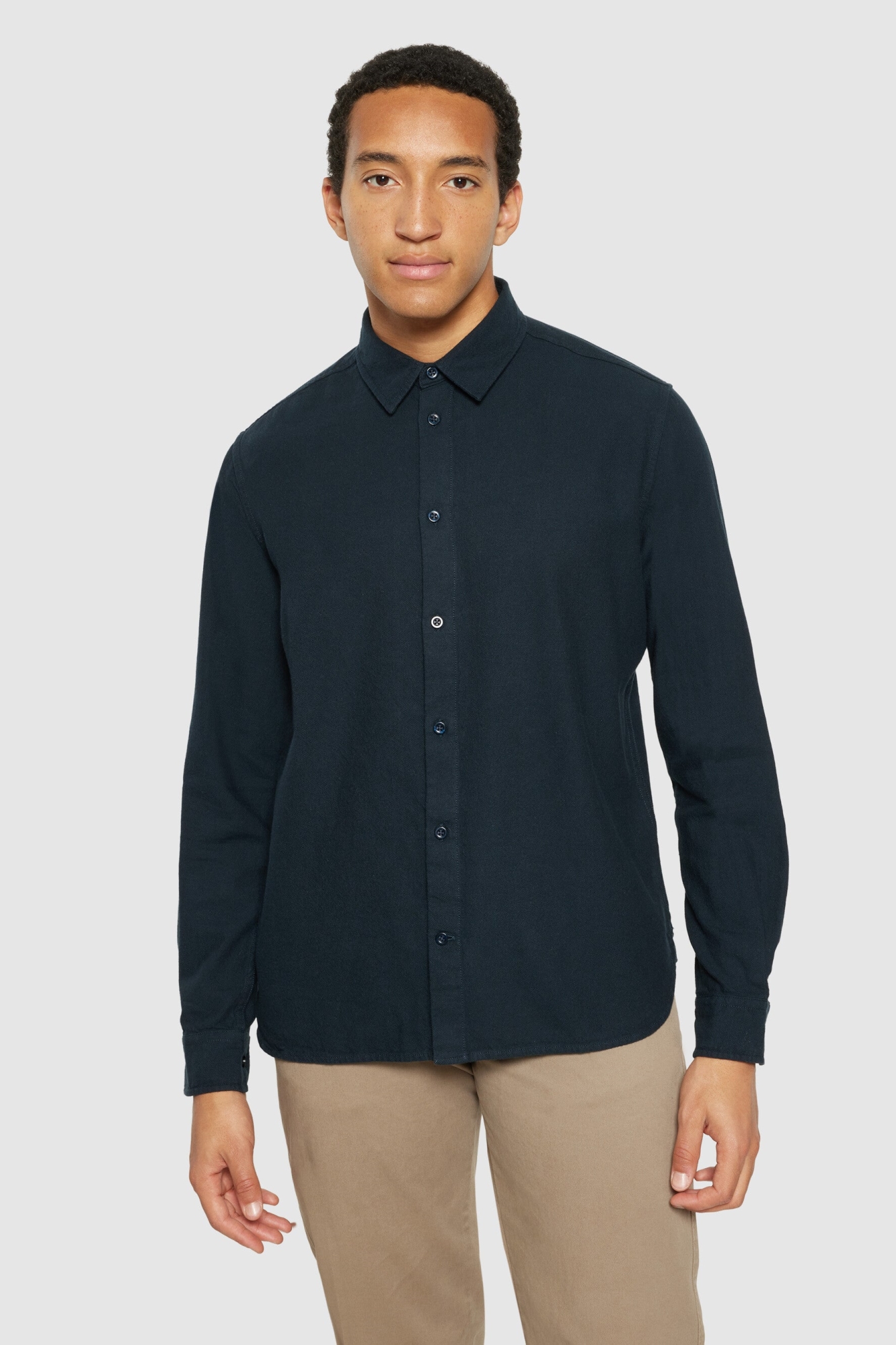 KnowledgeCotton Apparel Herren vegan Hemd Flanell Dune Regular Total Eclipse Navy