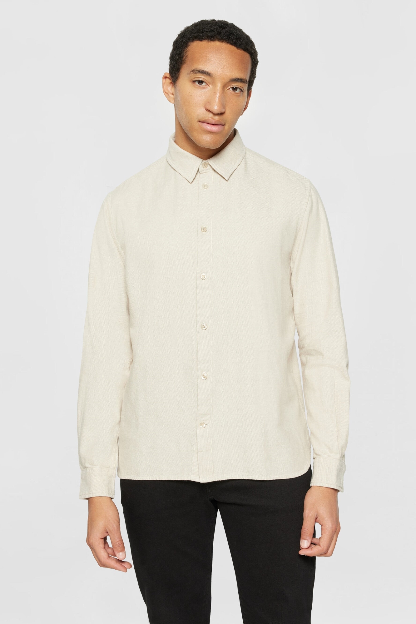 KnowledgeCotton Apparel Herren vegan Hemd Flanell Dune Regular Leichte Feder Grau