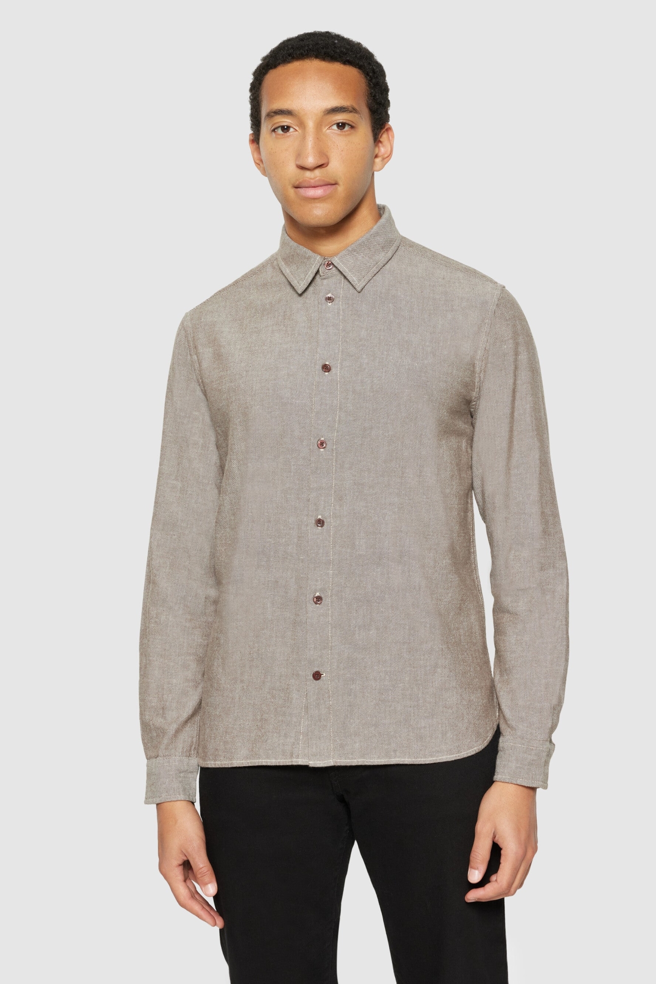 KnowledgeCotton Apparel Herren vegan Hemd Flanell Dune Regular Demitasse Braun