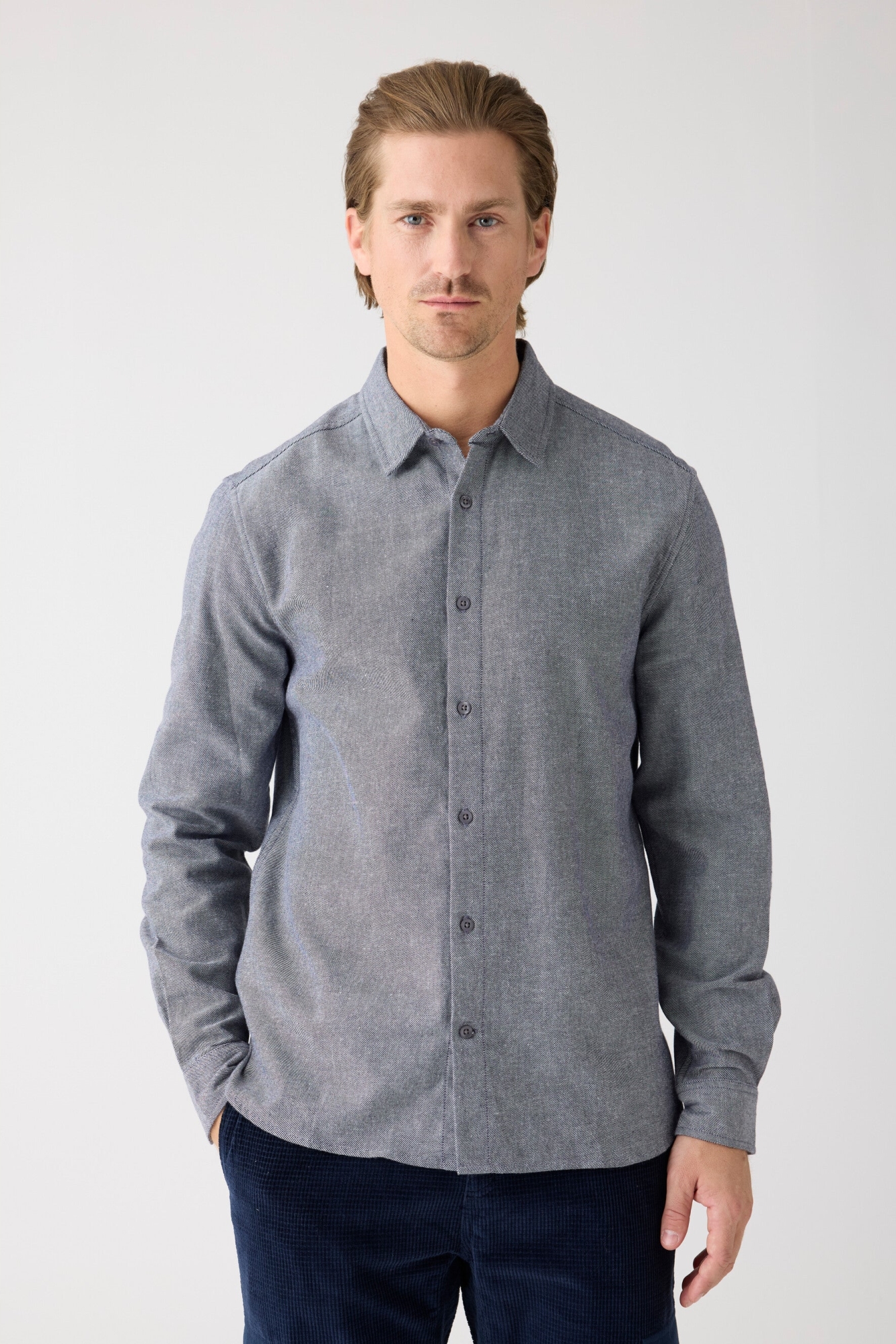 KnowledgeCotton Apparel Herren vegan Hemd Flanell Dune Regular Nacht Himmelblau