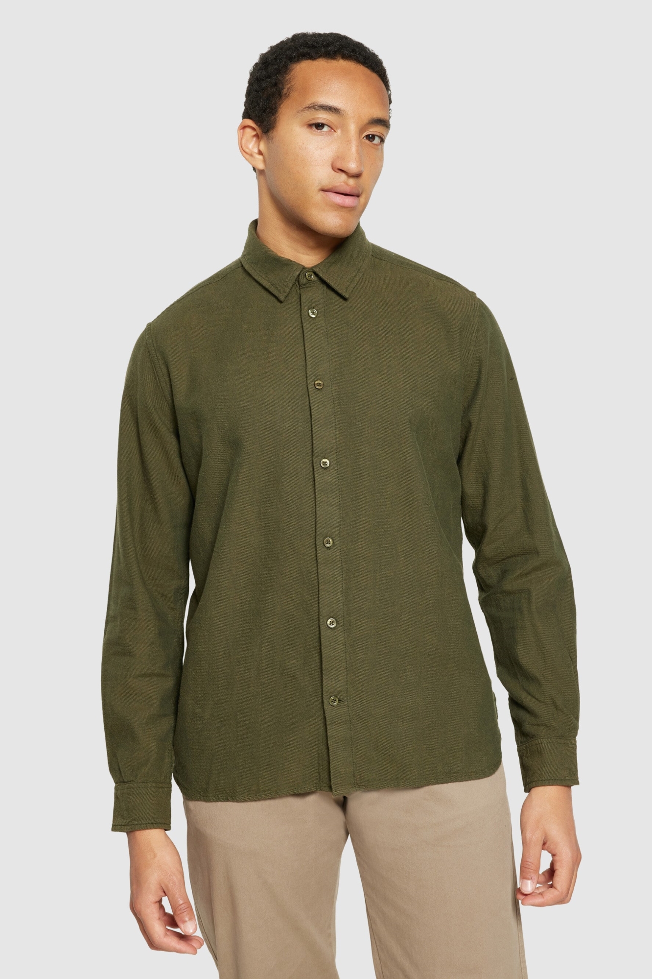 KnowledgeCotton Apparel Herren vegan Hemd Flanell Dune Regular Forrest Night Green