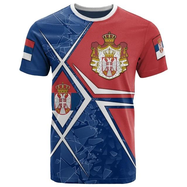 Xin nan zhuang Modetrend Mannen Casual T-shirt Servië Vlag Nationaal Embleem 3d Print Oversized Losse T-shirt Harajuku Straat Top M