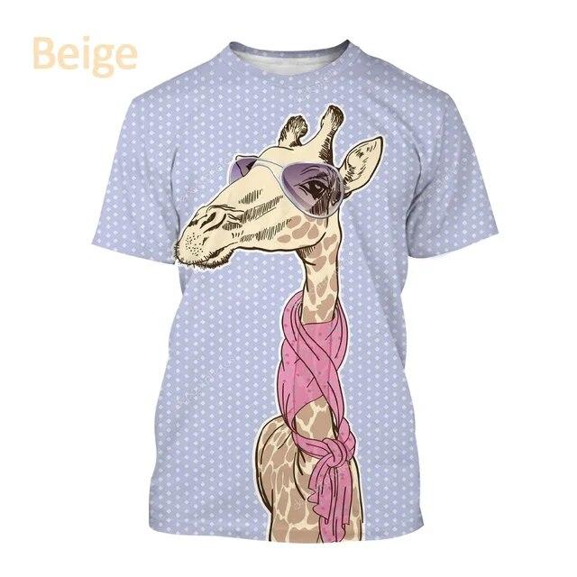 Baibao QIQI Zomer Grappige Mannen T-shirt Tops 3d Print Giraffe Animal Tees O-hals Oversized Shirts Jongens Kleding Casual Streetwear Korte Mouw XL