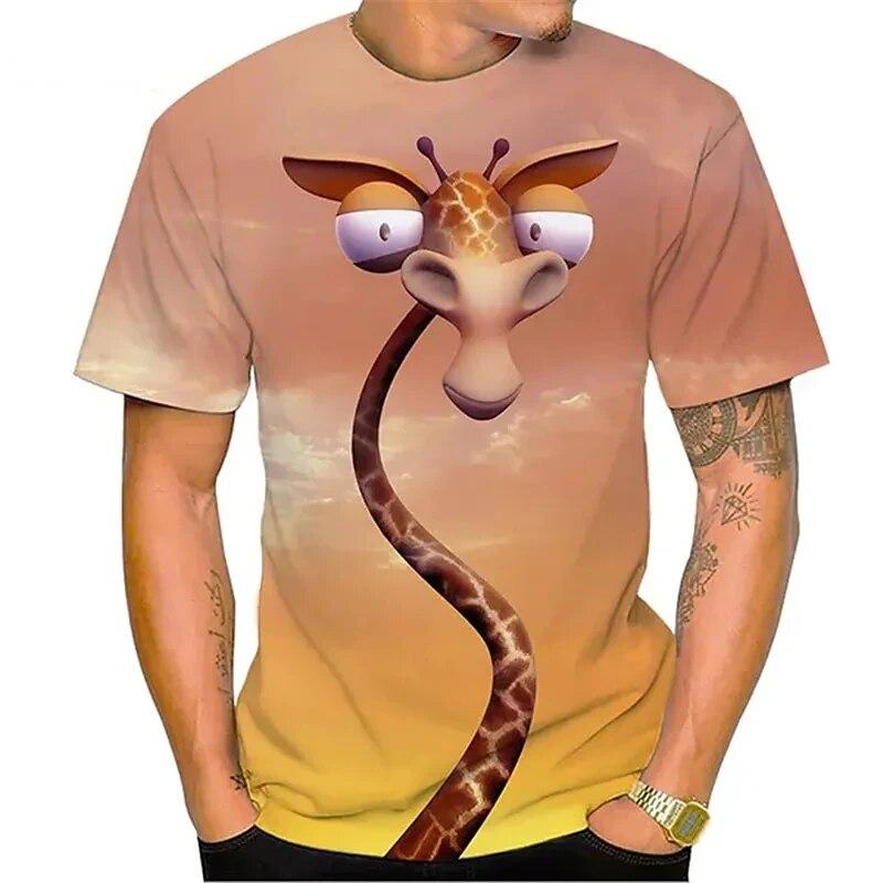 Baibao QIQI Zomer Grappige Mannen T-shirt Tops 3d Print Giraffe Animal Tees O-hals Oversized Shirts Jongens Kleding Casual Streetwear Korte Mouw XXL
