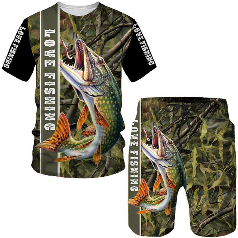 Wengy 2 Nieuwigheid 3D Vis Gedrukt Mannen Vrouwen Tees/Shorts/Pakken Harajuku Camo Vissen Jacht Camping Kleding Mode Outdoor sportkleding Set 6XL
