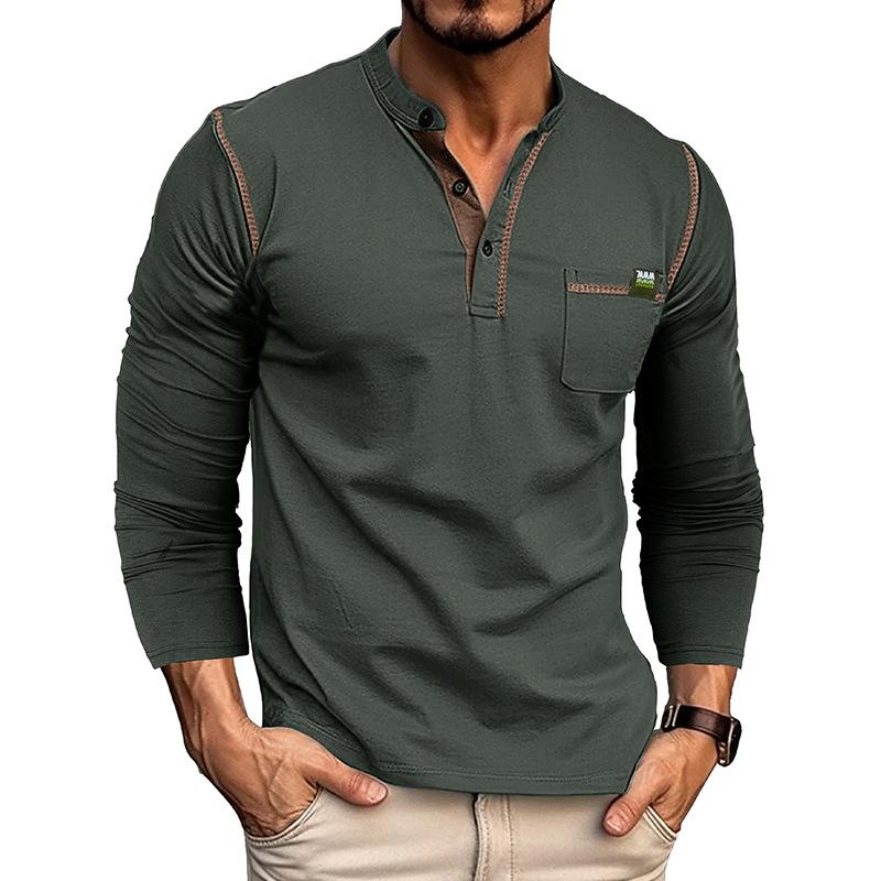 Phoca largha Pasvorm voor heren Henley-shirts met lange mouwen Stretchondergoed Informeel Basic Tops Knoop Ademend Sport-T-shirts Atletisch Workout Vochtregelerend T-shirts L