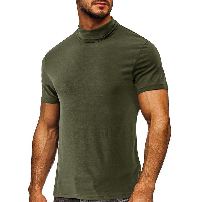 Phoca largha Heren Zacht T-shirt Korte Mouw Basic Turtleneck Slim Fit Ondershirt Pullover Effen Tops Atletische Workout T-shirts voor Heren Zomer Vochtafvoerend T-shirt M