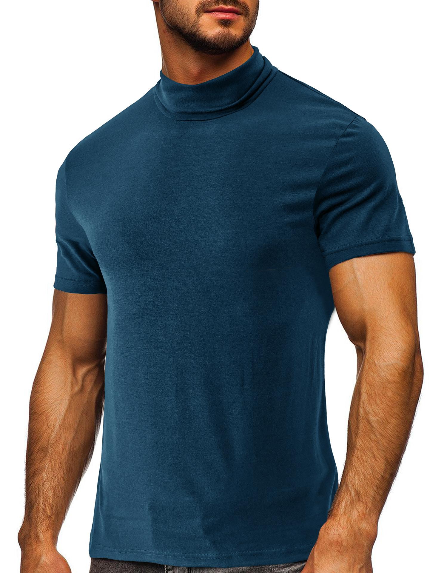 Phoca largha Heren Zacht T-shirt Korte Mouw Basic Turtleneck Slim Fit Ondershirt Pullover Effen Tops Atletische Workout T-shirts voor Heren Zomer Vochtafvoerend T-shirt XXL