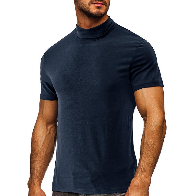 Phoca largha Heren Zacht T-shirt Korte Mouw Basic Turtleneck Slim Fit Ondershirt Pullover Effen Tops Atletische Workout T-shirts voor Heren Zomer Vochtafvoerend T-shirt M