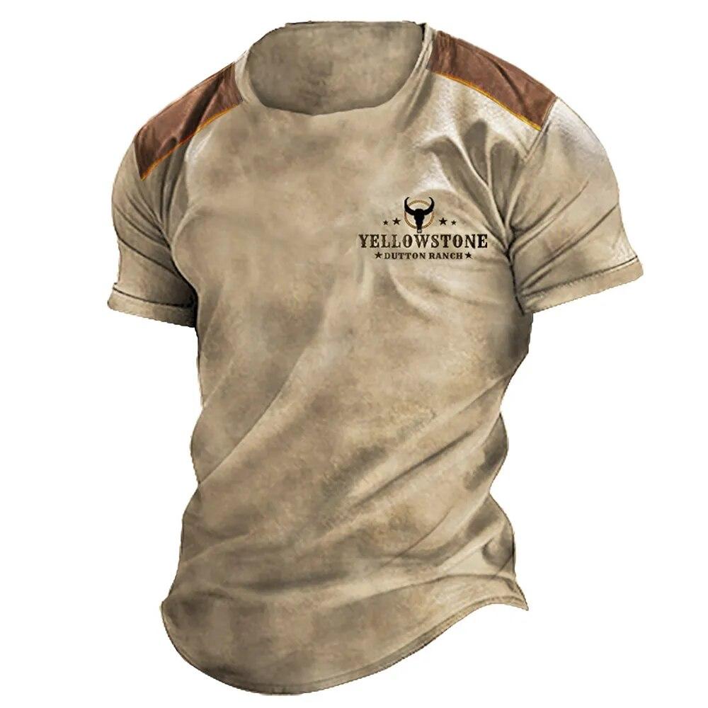 Subilier Vintage Heren T-shirt Yellowstone National Park 3D Afdrukken T-shirts Oversized Korte Mouw Tee Outdoor Streetwear Tops Kleding L