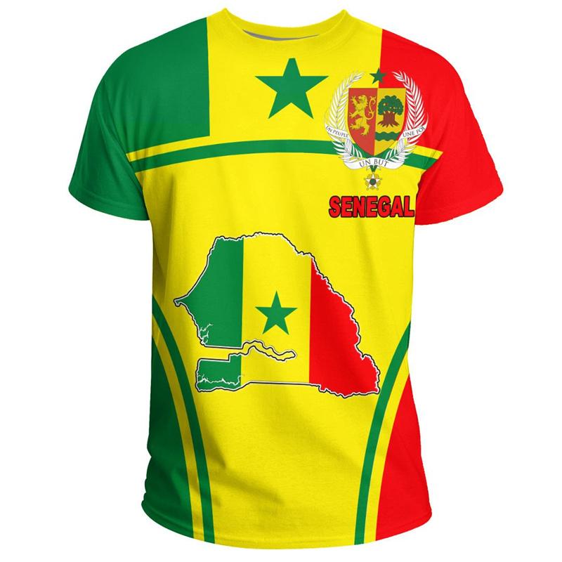 ETST 07 Afrikaans Senegal T-shirt voor heren Mode Zomer 3D-geprint wapenschild T-shirt Tops Ronde hals T-shirts Sport Losse korte mouwen XS